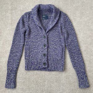 American Eagle Sweater Womens Small Purple Gray Button Cardigan Pockets Cozy